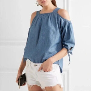 Madewell Chambray Linen Flowy Blend Cold Shoulder Top size medium